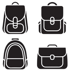 Outline Backpack and school Bag Illustrations, Different Styles of Backpacks Icon Set, 