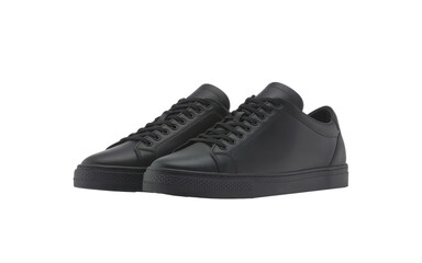 A pair of minimalist black leather shoe for sleek and modern fashion style, Isolated Transparent Background