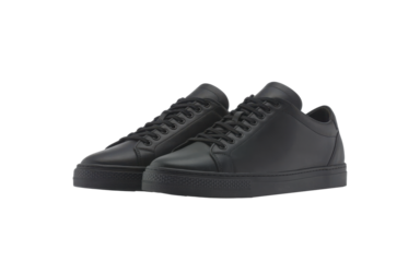 A pair of minimalist black leather shoe for sleek and modern fashion style, Isolated Transparent Background