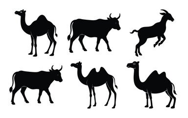 Collection of camel, horse, and other farm animal silhouettes, vectors, and illustrations perfect for wildlife and nature designs