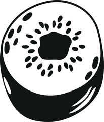 Kiwi tropical fruit black-and-white vector illustration