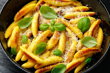 Schupfnudeln, German potato noodles, dumplings in a skillet