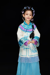 Chinese girl wearing Chinese Ming Dynasty Hanfu on black background