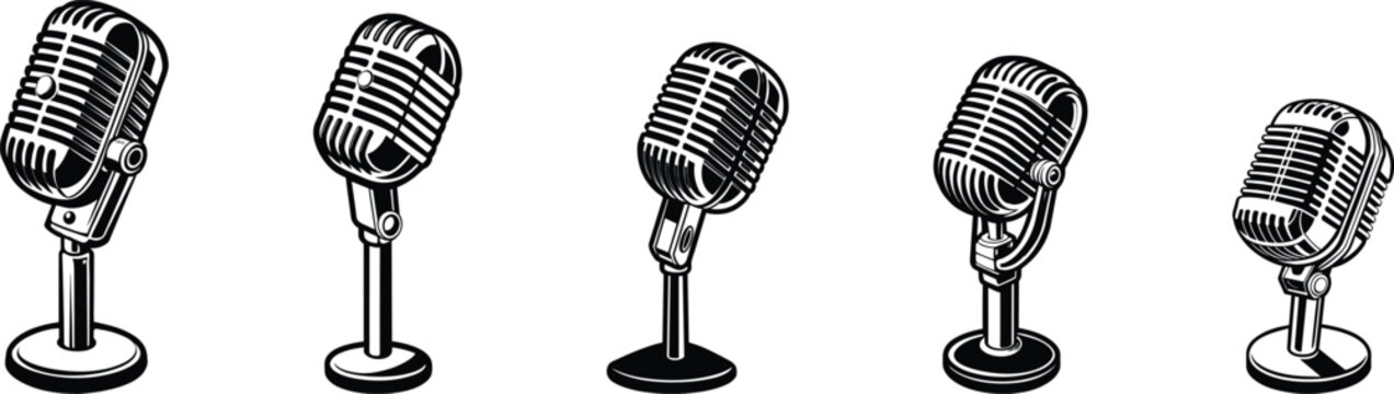 podcast mic logo set vector illustration