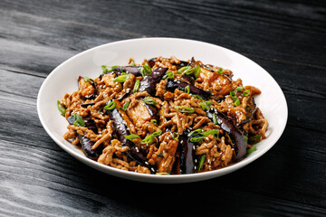Chinese Eggplant stir fry with minced pork and garlic sauce