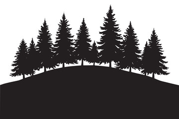 Obraz premium Silhouette of Pine Trees on Hill Landscape Vector Illustration