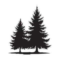 Silhouette of Pine Trees on Hill Landscape Vector Illustration
