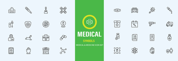 Hospital Line Editable Icons set. Vector illustration in modern thin line style of medicine related icons doctor, ambulance, treatment, and more. Pictograms and infographics
