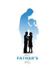 Emotional vector art of father and daughter on graduation with childhood reflection