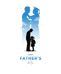 Vector illustration of father and daughter with future vision of graduation