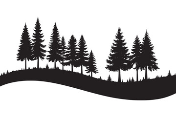 Obraz premium Silhouette of Pine Trees on Hill Landscape Vector Illustration