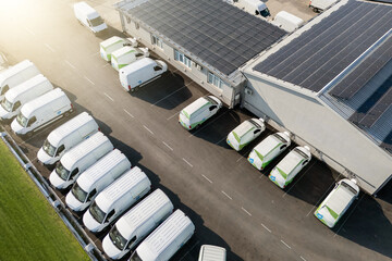 Electric delivery vans hub. Fleet of electric vehicles