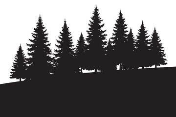 Obraz premium Silhouette of Pine Trees on Hill Landscape Vector Illustration