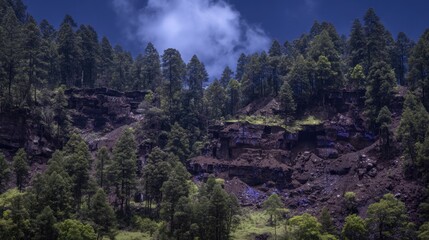 Fototapeta premium Dark, misty mountain forest
