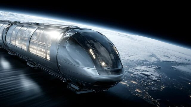 Futuristic space hyperloop animation with space hyperloop motion across stars and space hyperloop concept design