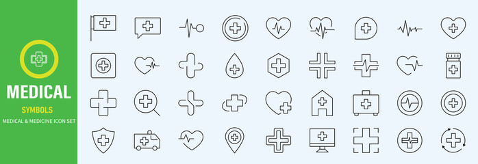 Hospital Line Editable Icons set. Vector illustration in modern thin line style of medicine related icons doctor, ambulance, treatment, and more. Pictograms and infographics