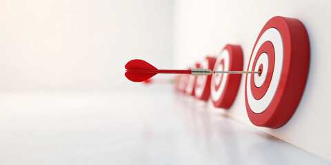 Dart Arrow Perfectly Hitting on Dartboard - Highlighting Precision, Focus, and Achievement with Realistic Lighting, Depth, and Strategic Composition for Success and Goal Concept