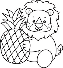 Outline of Cute Lion icon. Lineart of Funny baby Lion animal series stock illustration. life of fluffy Lion designs.