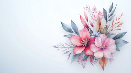 Vibrant Watercolor Flowers Splashing with Color on White Background