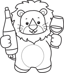Outline of Cute Lion icon. Lineart of Funny baby Lion animal series stock illustration. life of fluffy Lion designs.