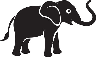 Elephant Silhouette Side View Curved Trunk Vector Art