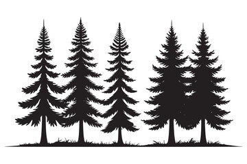 Obraz premium Silhouette of Pine Trees on Hill Landscape Vector Illustration
