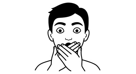 Man hiding face with hands black white icon