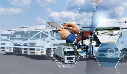 Fototapeta na wymiar Fleet management, freight transportation and smart logistics concept
