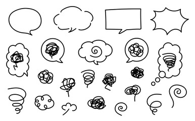 ぐるぐる、モヤモヤのマーク。不安、悩み、困惑などのネガティブな感情のアイコン。ベクターイラスト素材。