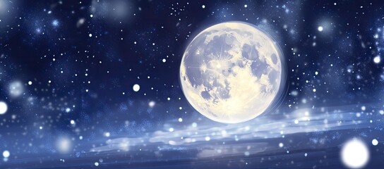 Naklejka premium Full moon, winter night sky