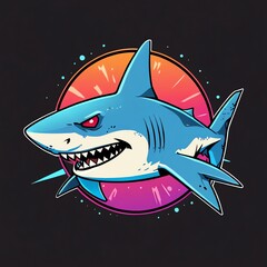 Aggressive Great White Shark in a Retro Style Illustration