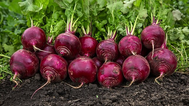 A red vegetable growing turnips in the garden turnip cultivation