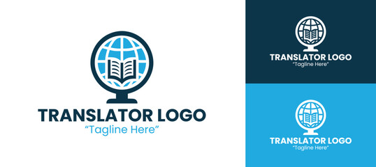 Fototapeta premium Creative Translator Logo with Globe and Open Book Symbol