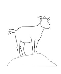 Minimalist Line Art of Goat on Hill, sacrificial animal illustration for eid al-adha. Goat sketch. 