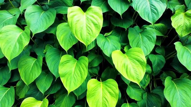 Top View of Heart-Shaped Green Leaves with Smooth Camera Motion 