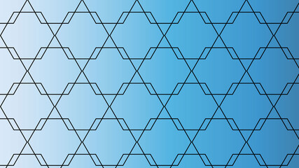Fototapeta premium Abstract geometric pattern with overlapping hexagons on a blue gradient background
