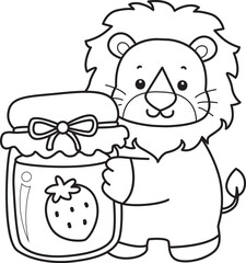 Outline of Cute Lion icon. Lineart of Funny baby Lion animal series stock illustration. life of fluffy Lion designs.