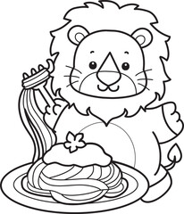 Outline of Cute Lion icon. Lineart of Funny baby Lion animal series stock illustration. life of fluffy Lion designs.