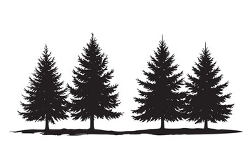 Fototapeta premium Silhouette of Pine Trees on Hill Landscape Vector Illustration