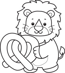 Obraz premium Outline of Cute Lion icon. Lineart of Funny baby Lion animal series stock illustration. life of fluffy Lion designs.