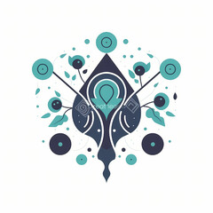 Abstract Floral Design Teal and Navy Blue Geometric Flower Illustration, Modern Botanical Art Print, Unique Mandala-Inspired Artwork, Elegant Nature-Inspired Pattern