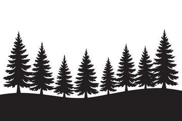 Obraz premium Silhouette of Pine Trees on Hill Landscape Vector Illustration