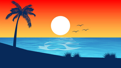Obraz premium Summer Nature Landscape, Palm Trees on the sea and Sun