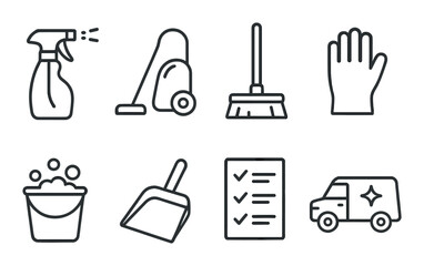 Obraz premium Cleaning service silhouette icons set – simple, housekeeping, janitorial symbols