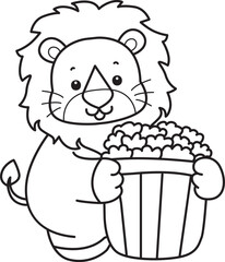 Outline of Cute Lion icon. Lineart of Funny baby Lion animal series stock illustration. life of fluffy Lion designs.