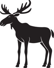 Moose Silhouette with Wide Antlers Side Profile Vector