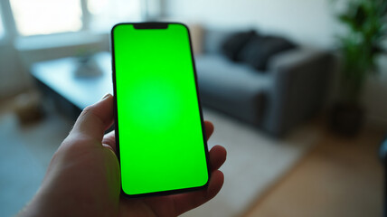 Hand holds phone with bright green screen, expressing curiosity about new possibilities