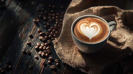 Generated image Top view of heart shape in cup or mug of coffee drink. Morning caffeine latte or cappuccino