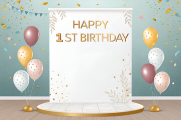 birthday card with balloons background for 1st birthday 