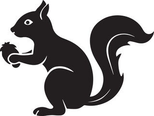 Squirrel Silhouette Sitting with Nut and Curled Tail